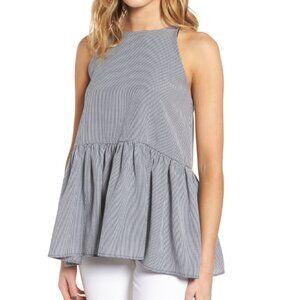 BP Gingham Navy Peplum Halter Top Sleeveless Women's Medium